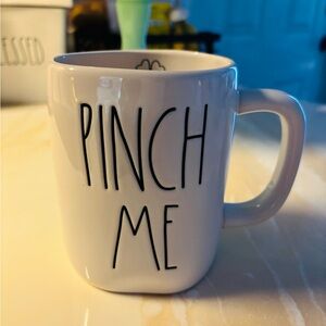 Rae Dunn White Mug with Black 'Pinch Me' Text